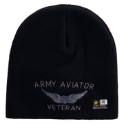 Licensed Army Aviator Veteran Embroidered 8 Inch Knitted Short Beanie - Navy OSFM