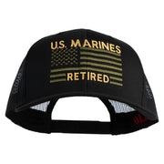 US Marines Retired Flag Design Embroidered Solid Cotton Twill Mesh Prostyle Cap - Black OSFM