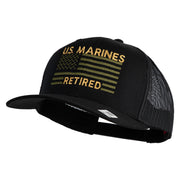 US Marines Retired Flag Design Embroidered Solid Cotton Twill Mesh Prostyle Cap - Black OSFM