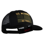 US Marines Retired Flag Design Embroidered Solid Cotton Twill Mesh Prostyle Cap - Black OSFM