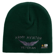 Licensed Army Aviator Veteran Embroidered 8 Inch Knitted Short Beanie - DK-Green OSFM