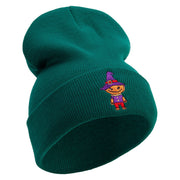 Pumpkin Scarecrow Embroidered 12 Inch Long Knitted Beanie - Dk-Green OSFM