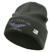 Licensed Army Aviator Veteran Embroidered 12 Inch Long Knitted Beanie - DK-Grey OSFM