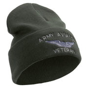 Licensed Army Aviator Veteran Embroidered 12 Inch Long Knitted Beanie - DK-Grey OSFM