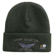 Licensed Army Aviator Veteran Embroidered 12 Inch Long Knitted Beanie - DK-Grey OSFM