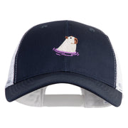 Swimming Capybara Embroidered Constructed Twill Mesh Trucker Cap - Navy White OSFM