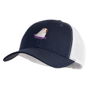 Swimming Capybara Embroidered Constructed Twill Mesh Trucker Cap - Navy White OSFM