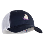 Swimming Capybara Embroidered Constructed Twill Mesh Trucker Cap - Navy White OSFM