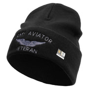 Licensed Army Aviator Veteran Embroidered 12 Inch Long Knitted Beanie - Black OSFM