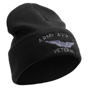 Licensed Army Aviator Veteran Embroidered 12 Inch Long Knitted Beanie - Black OSFM