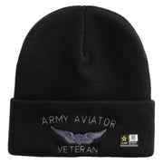 Licensed Army Aviator Veteran Embroidered 12 Inch Long Knitted Beanie - Black OSFM