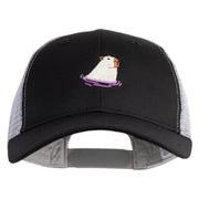 Swimming Capybara Embroidered Constructed Twill Mesh Trucker Cap - Black Grey OSFM