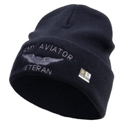 Licensed Army Aviator Veteran Embroidered 12 Inch Long Knitted Beanie - Navy OSFM
