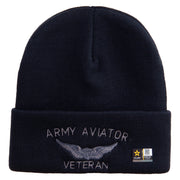 Licensed Army Aviator Veteran Embroidered 12 Inch Long Knitted Beanie - Navy OSFM