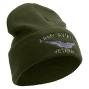 Licensed Army Aviator Veteran Embroidered 12 Inch Long Knitted Beanie - Olive OSFM