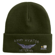 Licensed Army Aviator Veteran Embroidered 12 Inch Long Knitted Beanie - Olive OSFM