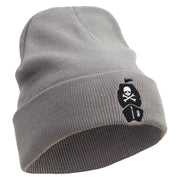 Crossbone Ship Embroidered 12 inch Acrylic Cuffed Long Beanie - Grey OSFM