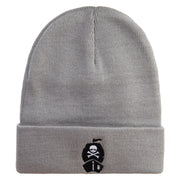 Crossbone Ship Embroidered 12 inch Acrylic Cuffed Long Beanie - Grey OSFM