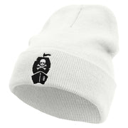 Crossbone Ship Embroidered 12 inch Acrylic Cuffed Long Beanie - White OSFM