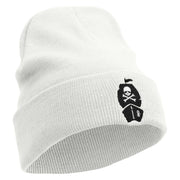 Crossbone Ship Embroidered 12 inch Acrylic Cuffed Long Beanie - White OSFM