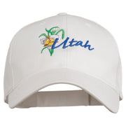 USA State Utah Flower Sego Lily Embroidery Organic Cotton Cap