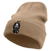 Crossbone Ship Embroidered 12 inch Acrylic Cuffed Long Beanie - Khaki OSFM