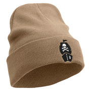 Crossbone Ship Embroidered 12 inch Acrylic Cuffed Long Beanie - Khaki OSFM