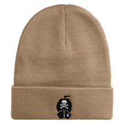 Crossbone Ship Embroidered 12 inch Acrylic Cuffed Long Beanie - Khaki OSFM