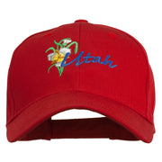 USA State Utah Flower Sego Lily Embroidery Organic Cotton Cap