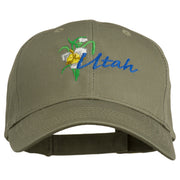 USA State Utah Flower Sego Lily Embroidery Organic Cotton Cap