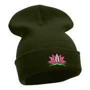 Spiritual Lotus Motif Embroidered Long Knitted Beanie