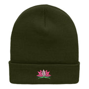 Spiritual Lotus Motif Embroidered Long Knitted Beanie