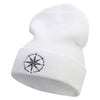 The Cardinal Direction Embroidered 12 Inch Long Knitted Beanie - White OSFM