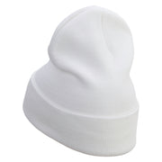 The Cardinal Direction Embroidered 12 Inch Long Knitted Beanie - White OSFM