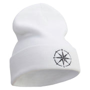 The Cardinal Direction Embroidered 12 Inch Long Knitted Beanie - White OSFM