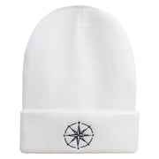 The Cardinal Direction Embroidered 12 Inch Long Knitted Beanie - White OSFM