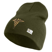 Veterinary Corps Symbol Embroidered 8 Inch Solid Knit Short Beanie Made in USA - Olive OSFM