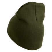 Veterinary Corps Symbol Embroidered 8 Inch Solid Knit Short Beanie Made in USA - Olive OSFM