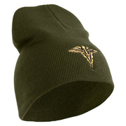 Veterinary Corps Symbol Embroidered 8 Inch Solid Knit Short Beanie Made in USA - Olive OSFM