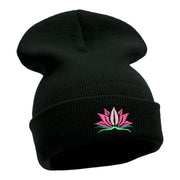 Spiritual Lotus Motif Embroidered Long Knitted Beanie