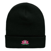 Spiritual Lotus Motif Embroidered Long Knitted Beanie