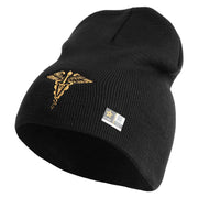 Veterinary Corps Symbol Embroidered 8 Inch Solid Knit Short Beanie Made in USA - Black OSFM