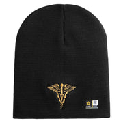 Veterinary Corps Symbol Embroidered 8 Inch Solid Knit Short Beanie Made in USA - Black OSFM
