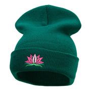 Spiritual Lotus Motif Embroidered Long Knitted Beanie