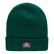 Spiritual Lotus Motif Embroidered Long Knitted Beanie