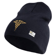 Veterinary Corps Symbol Embroidered 8 Inch Solid Knit Short Beanie Made in USA - Navy OSFM