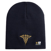 Veterinary Corps Symbol Embroidered 8 Inch Solid Knit Short Beanie Made in USA - Navy OSFM