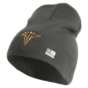 Veterinary Corps Symbol Embroidered 8 Inch Solid Knit Short Beanie Made in USA - Charcoal OSFM