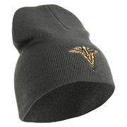 Veterinary Corps Symbol Embroidered 8 Inch Solid Knit Short Beanie Made in USA - Charcoal OSFM