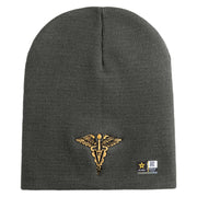 Veterinary Corps Symbol Embroidered 8 Inch Solid Knit Short Beanie Made in USA - Charcoal OSFM